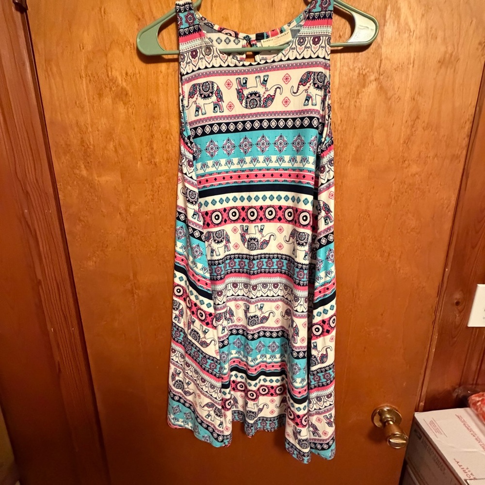 Bobbie Brooks Paisley & Stripe Sleeveless Dress in Teal, Pink, Cream and Navy